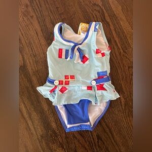 The Beaufort Bonnet Company Blue and Red Kids Swim One Piece